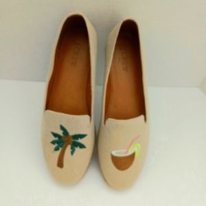 J. Crew Cream Espadrilles with Palm Tree and Coconut Design